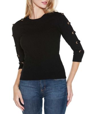 Belldini Black Label Women's Grommet-Trim Ribbed Sweater, XL