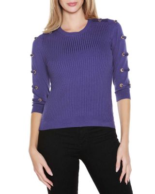 Belldini Black Label Women's Grommet-Trim Ribbed Sweater, Blue, XL