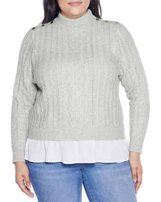 Belldini Black Label Women's Plus Size Chiffon-Hem Cable Sweater