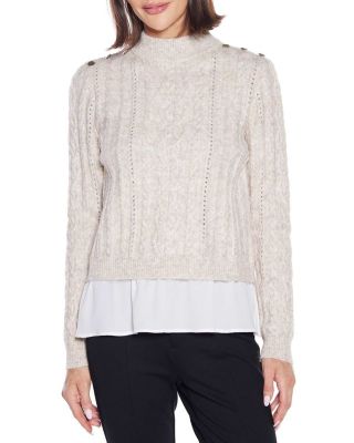 Belldini Black Label Women's Chiffon-Hem Cable Sweater