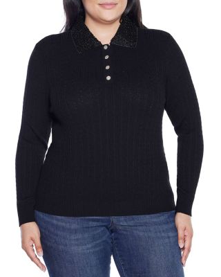 Belldini Black Label Women's Plus Size Beaded Collar Sweater, 3X