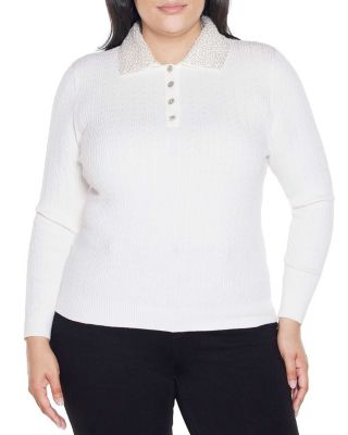 Belldini Black Label Women's Plus Size Beaded Collar Sweater, 3X