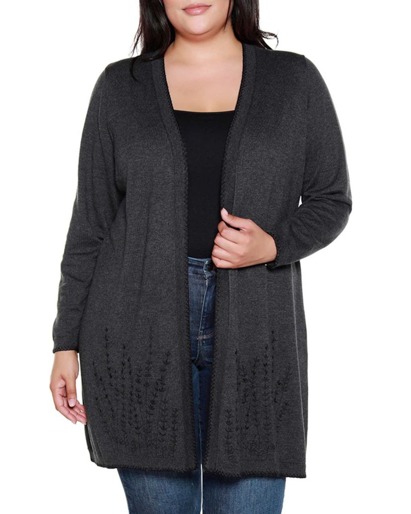 Belldini Black Label Plus Size Embroidered Open-Front Cardigan
