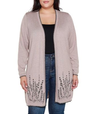 Belldini Black Label Women's Plus Size Embroidered Open-Front Cardigan Sweater, 2X