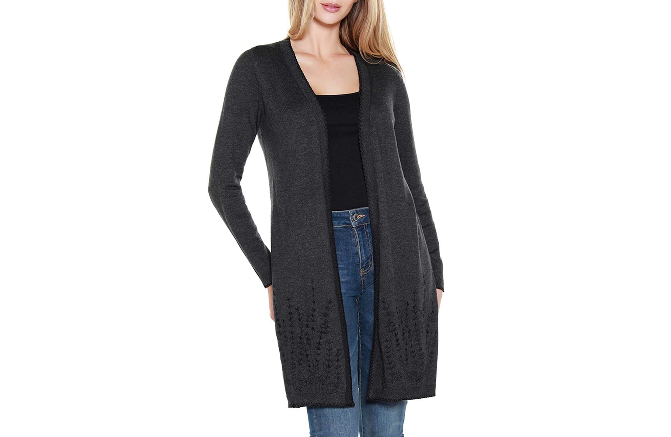 Belldini Black Label Embroidered Open-Front Cardigan Sweater | Belk
