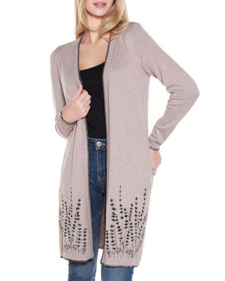Belldini Black Label Women's Embroidered Open-Front Cardigan Sweater, XL