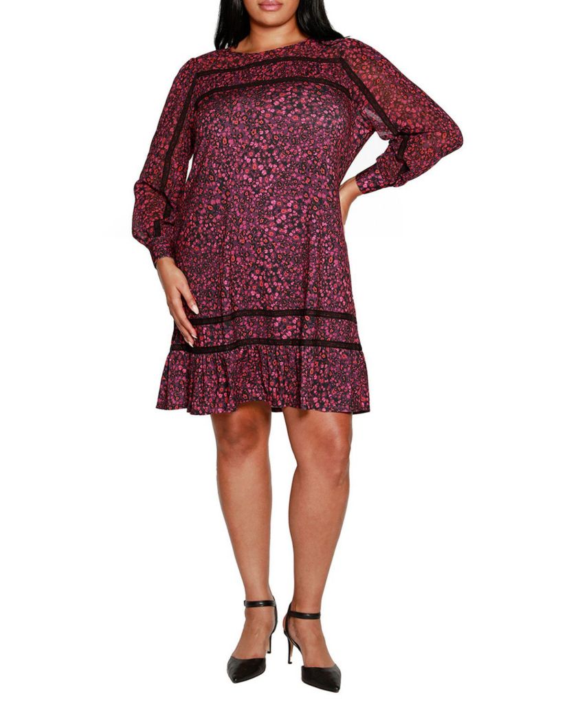 Plus Size Wild Ditsy Floral Long Sleeve Collared Top