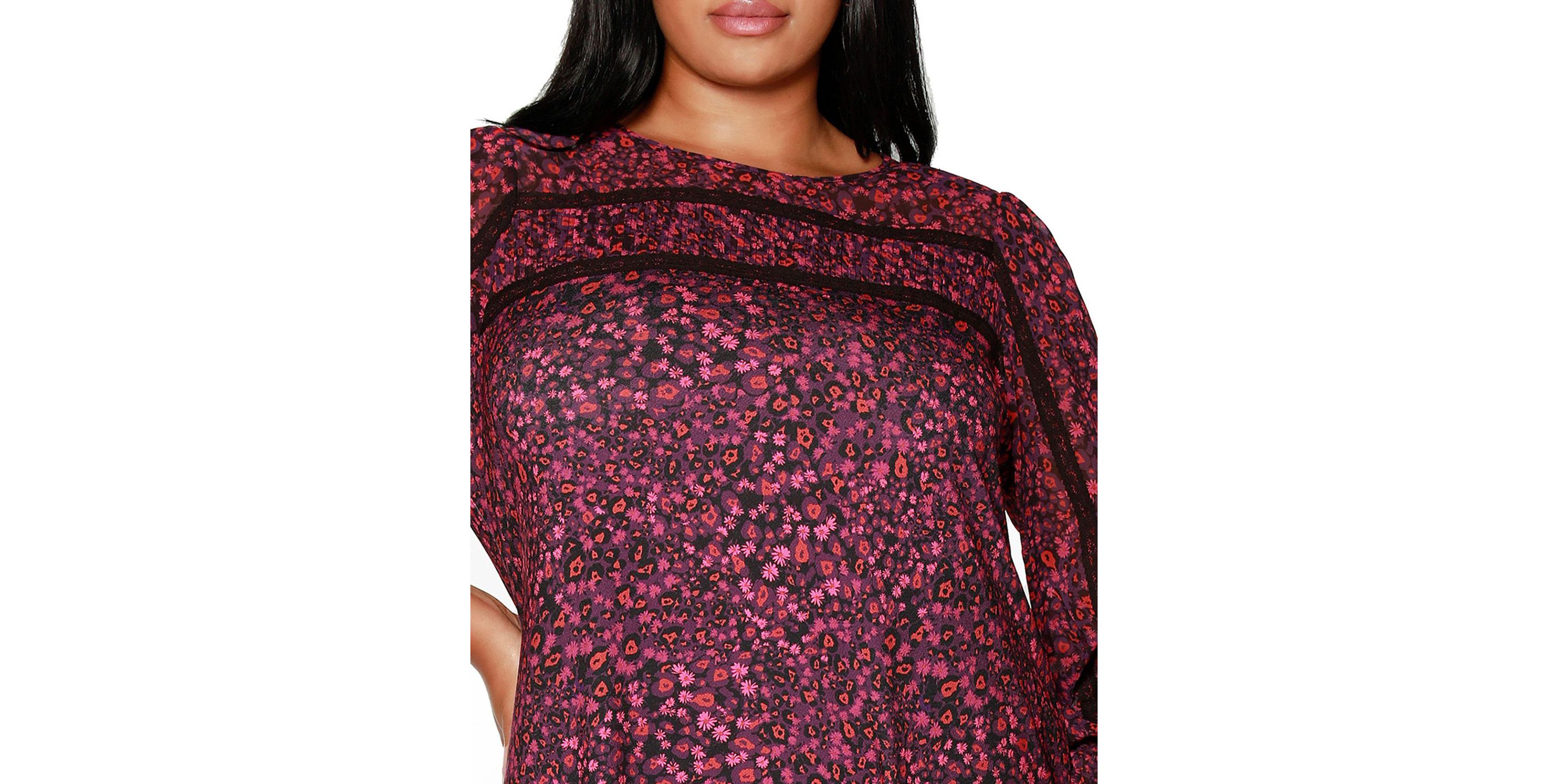 Plus Size Wild Ditsy Floral Long Sleeve Collared Top