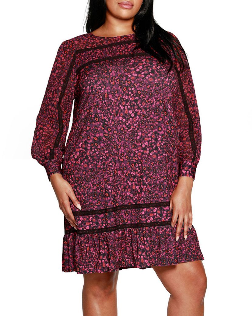 Plus Size Wild Ditsy Floral Long Sleeve Collared Top