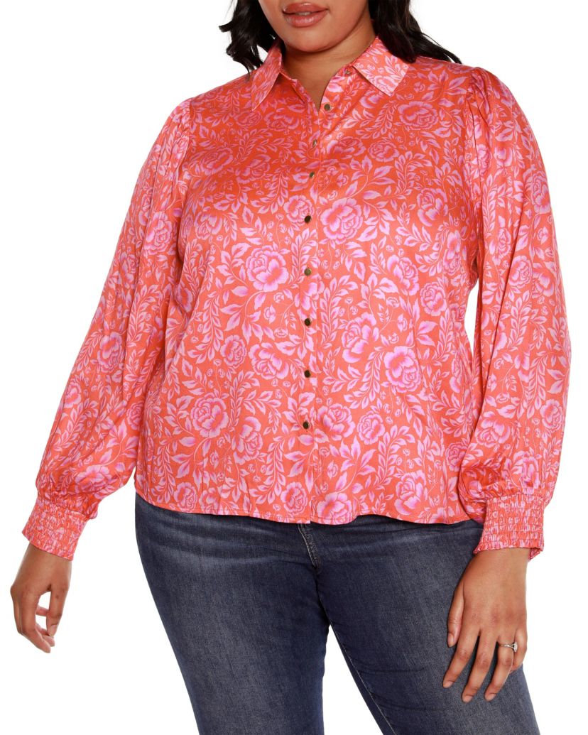 Plus Size Floral Printed Button-Front Shirt