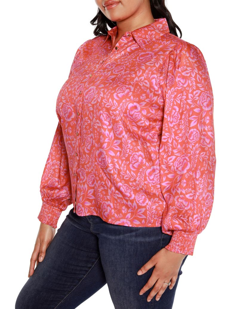 Plus Size Floral Printed Button-Front Shirt