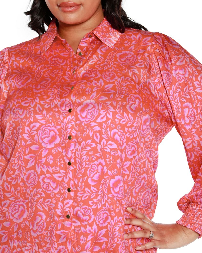 Plus Size Floral Printed Button-Front Shirt