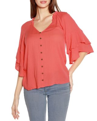 Ruffle Sleeve Button-Front Top