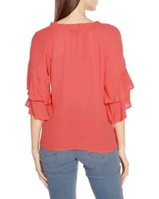 Ruffle Sleeve Button-Front Top