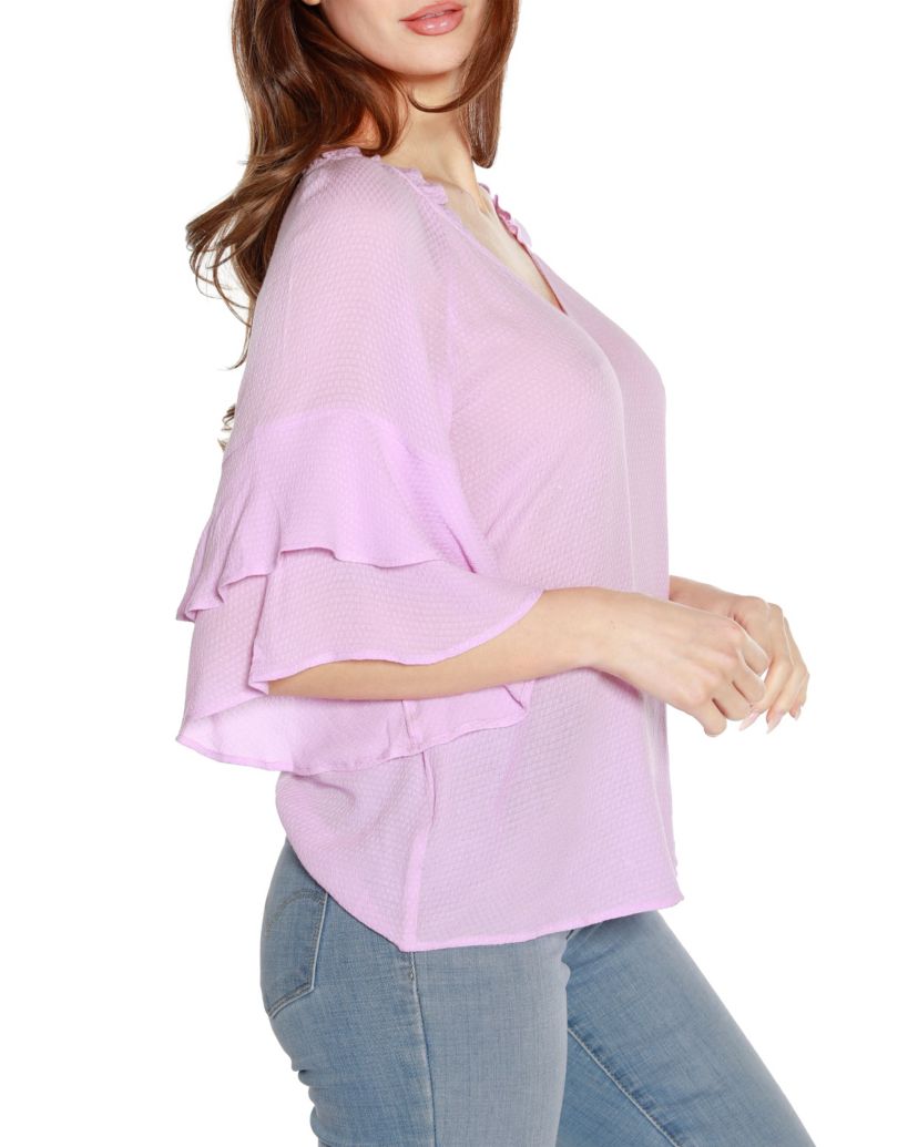 Ruffle Sleeve Button-Front Top