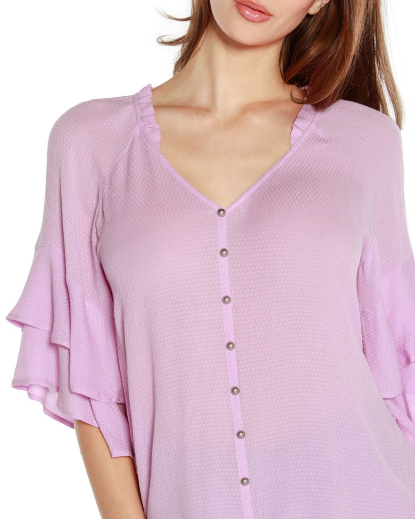 Ruffle Sleeve Button-Front Top