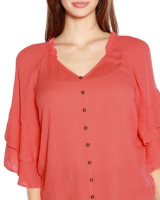 Ruffle Sleeve Button-Front Top