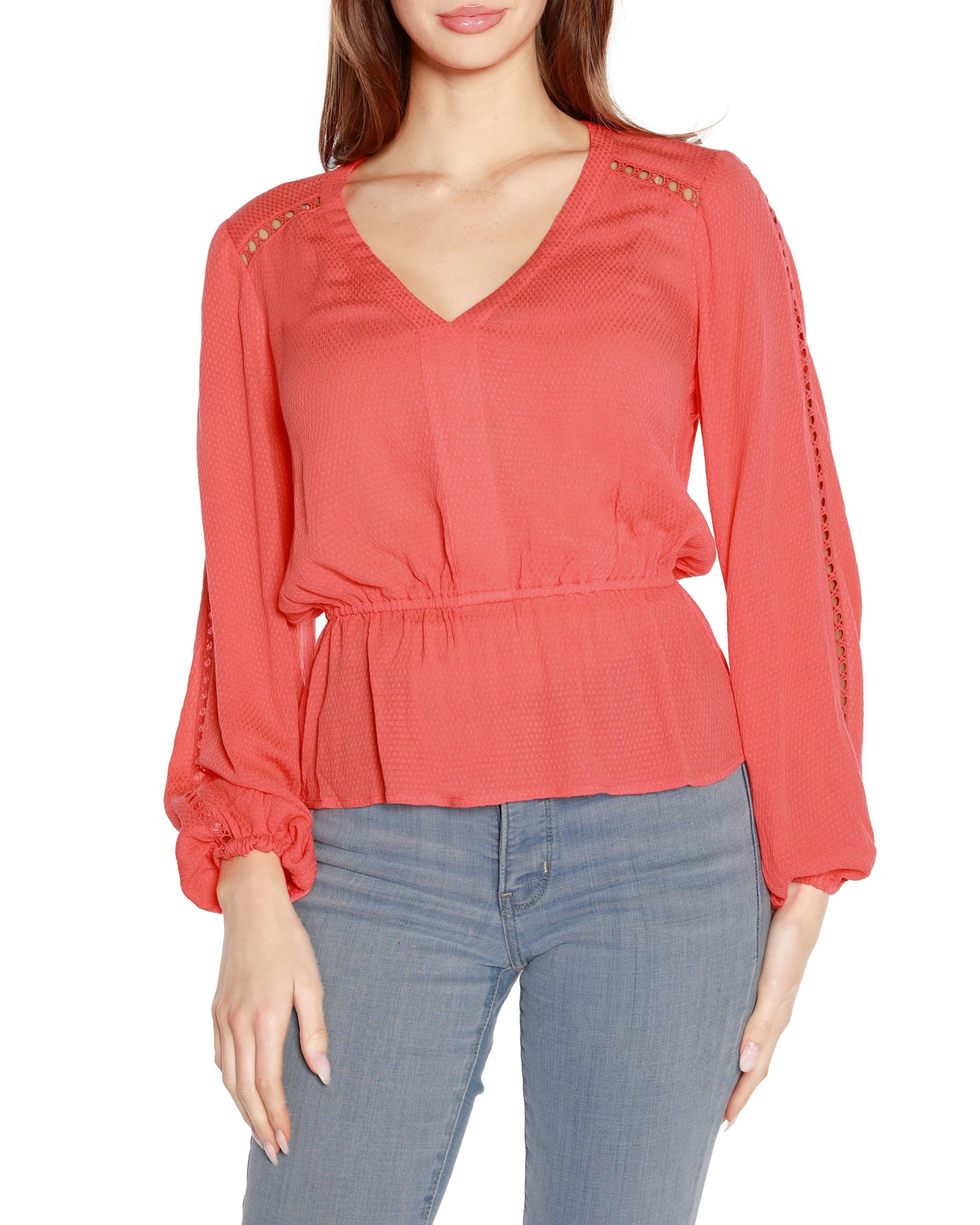 Long Sleeve V-neck Peplum Top