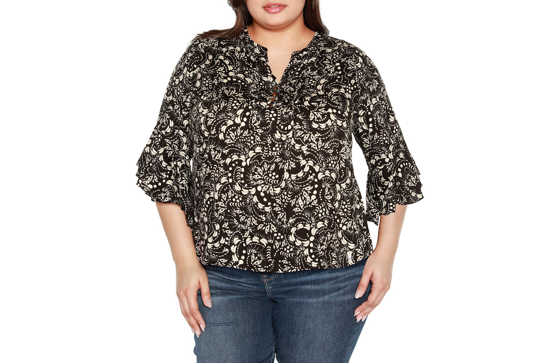 Plus Size Printed Ruffle Sleeve Top