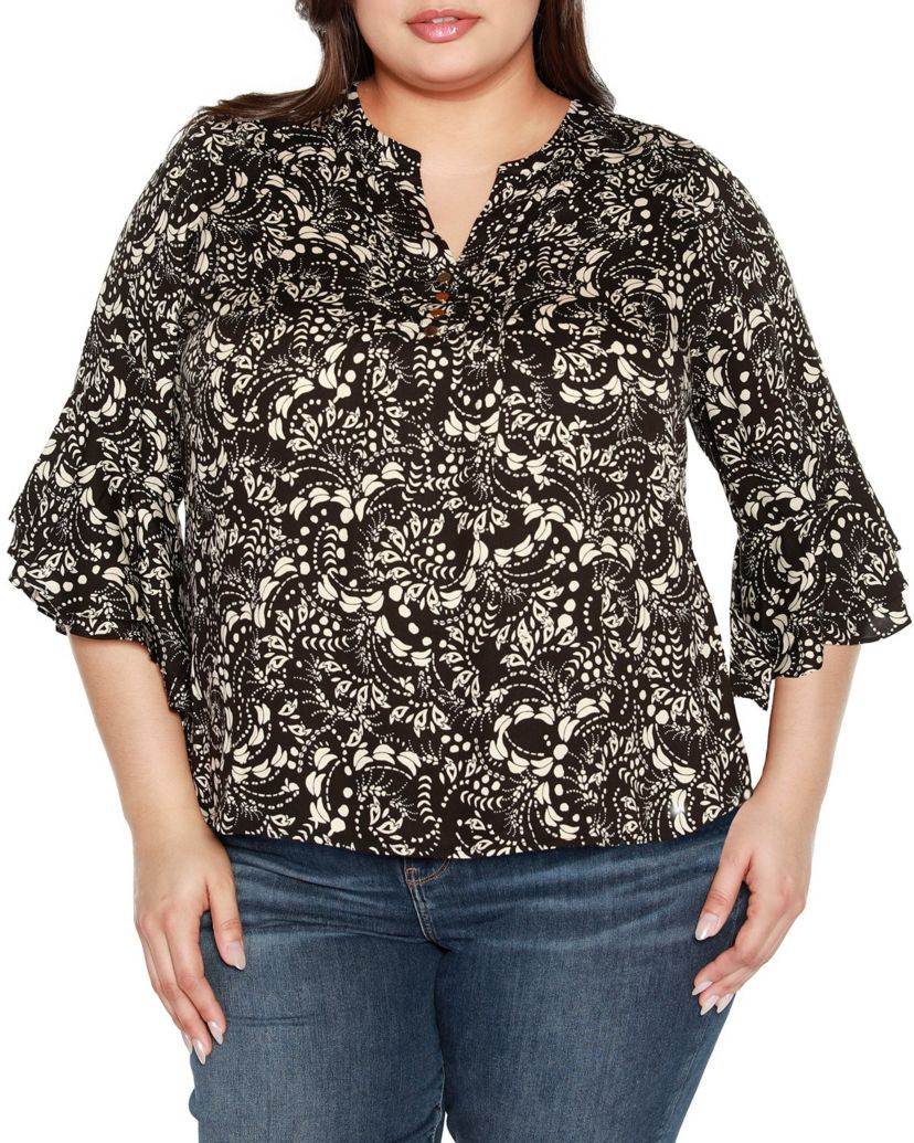 Plus Size Printed Ruffle Sleeve Top