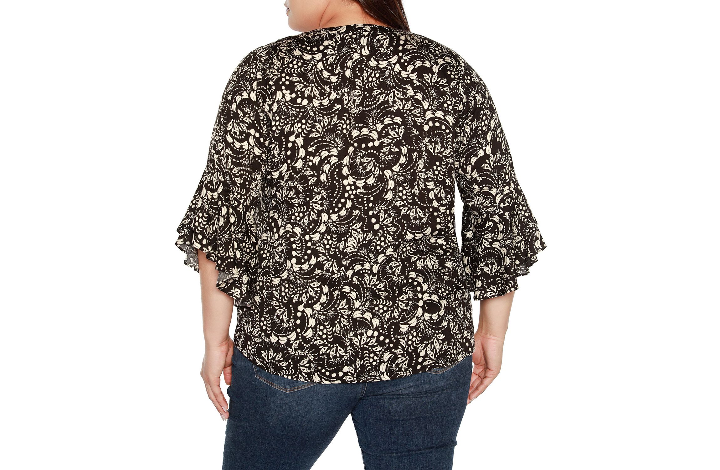 Plus Size Printed Ruffle Sleeve Top