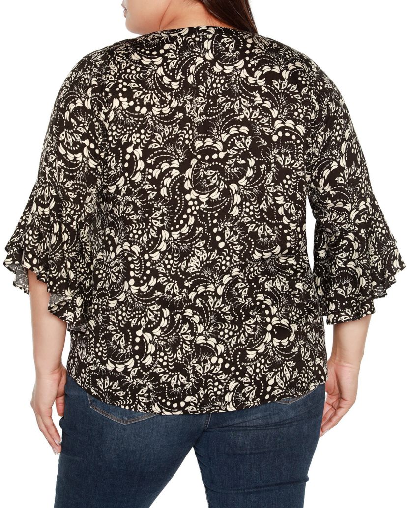 Plus Size Printed Ruffle Sleeve Top