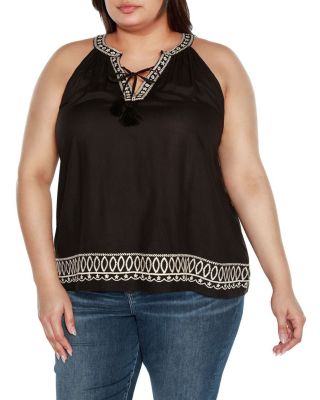 Belldini Black Label Women's Plus Size Lurex Embroidered Keyhole Tank Top, 3X
