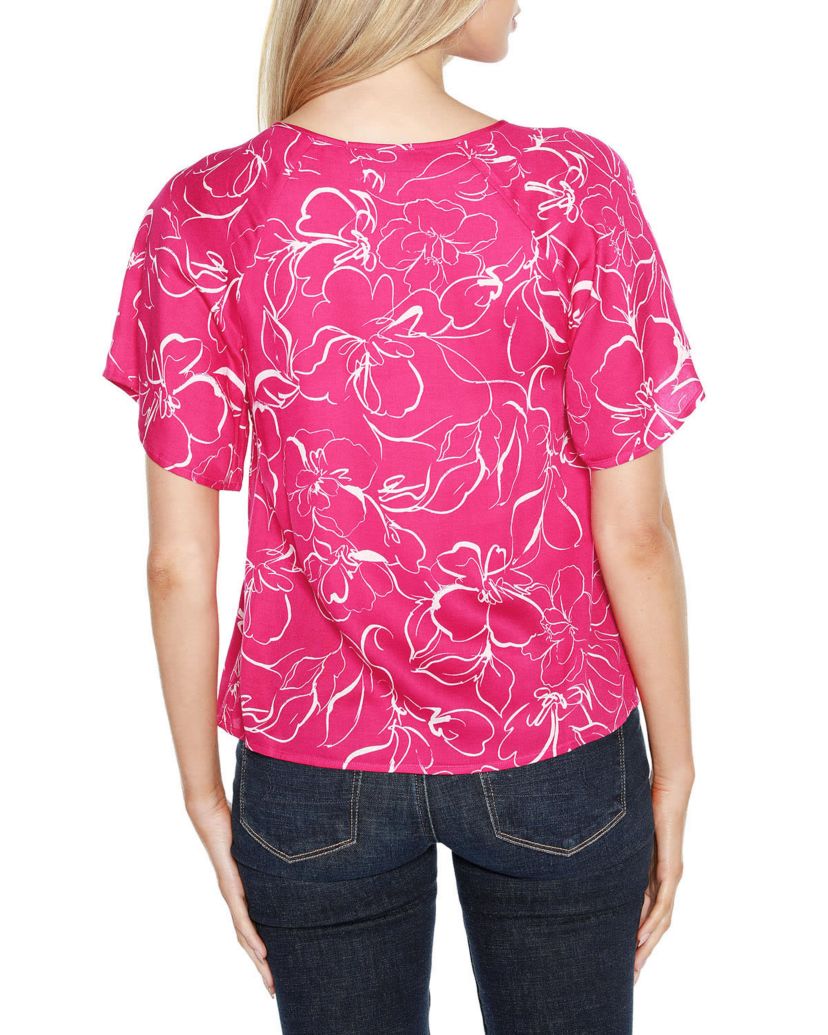 Embellished Tie Neck Flutter Sleeve Top