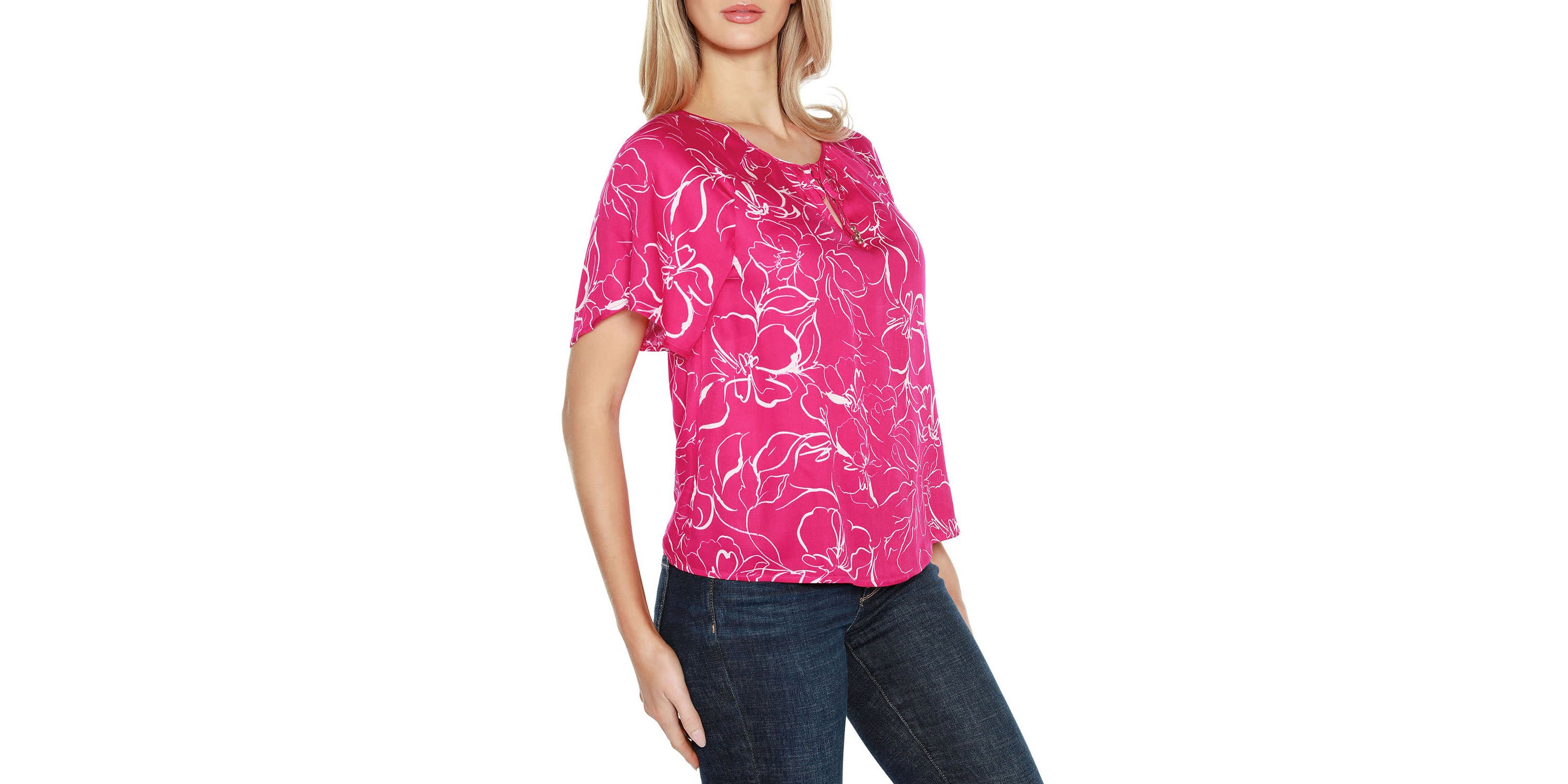 Embellished Tie Neck Flutter Sleeve Top