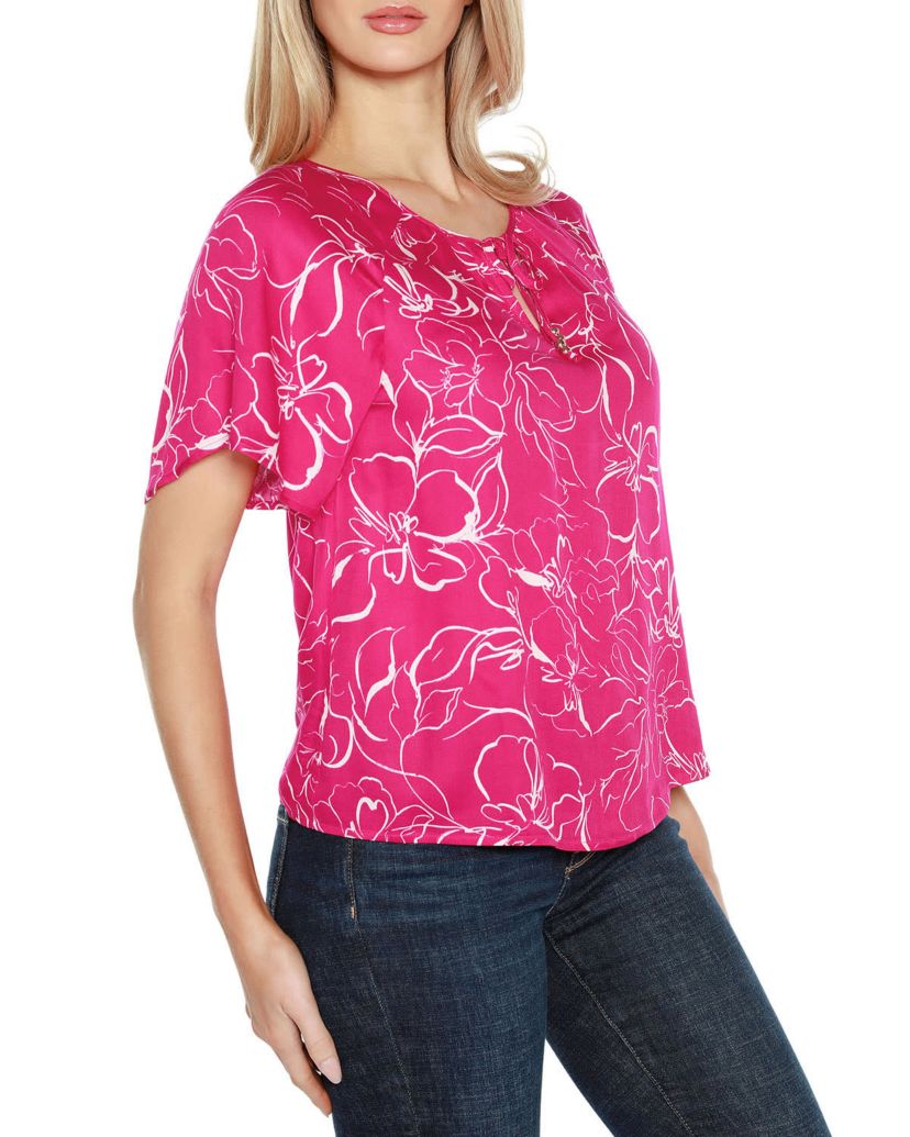 Embellished Tie Neck Flutter Sleeve Top