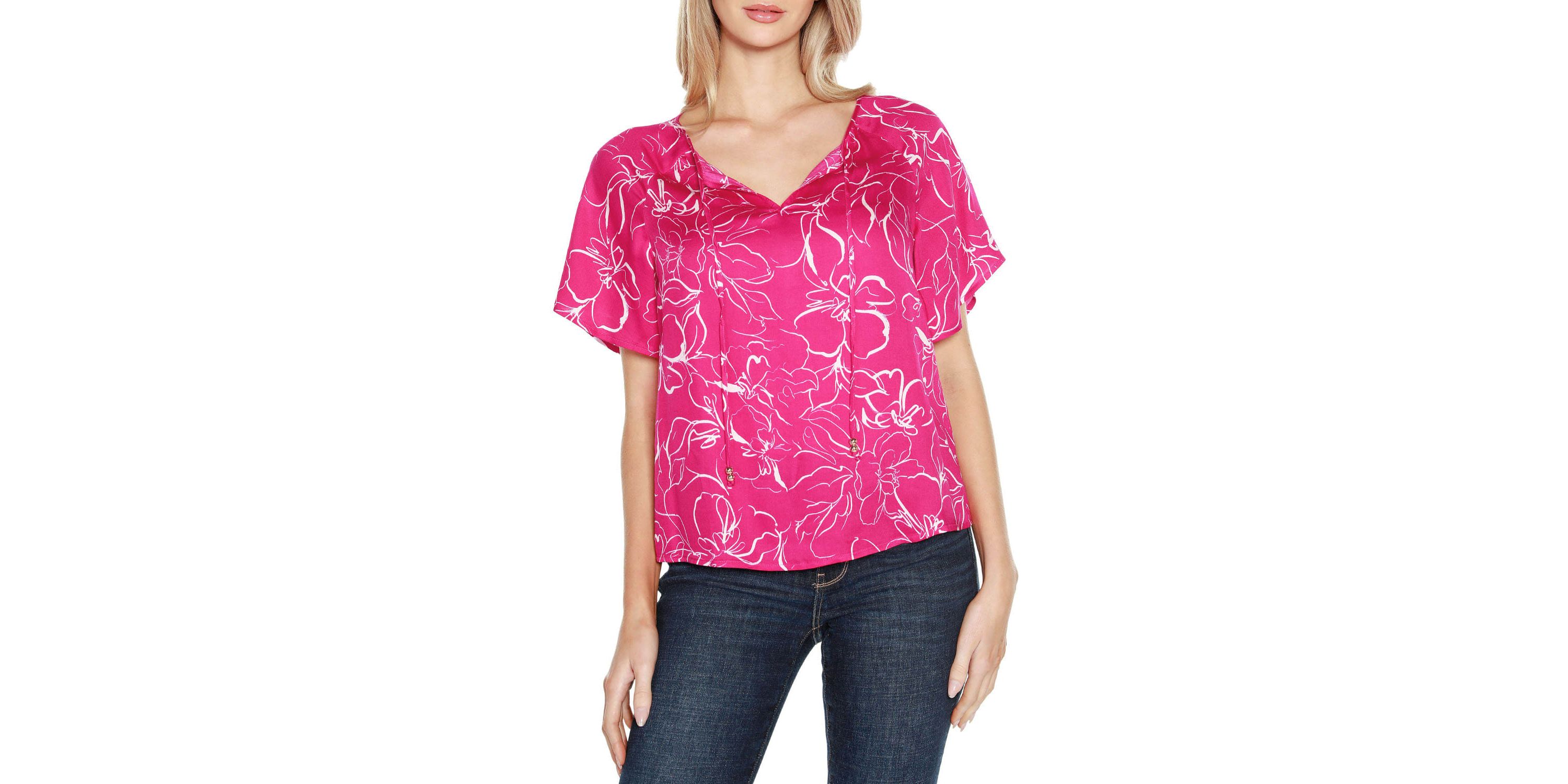 Embellished Tie Neck Flutter Sleeve Top