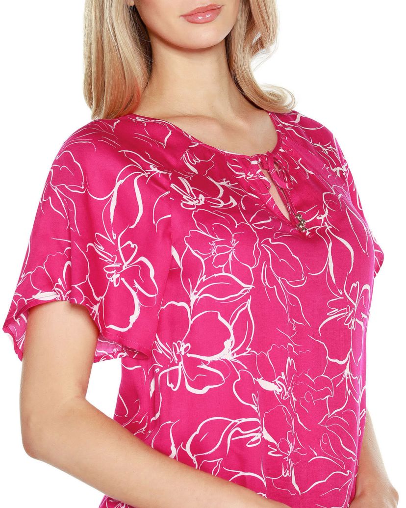 Embellished Tie Neck Flutter Sleeve Top