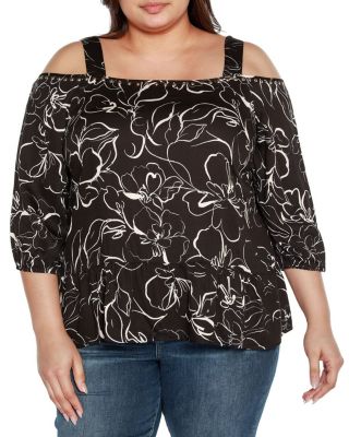 Belldini Black Label Women's Plus Size Embellished Cold Shoulder Top, 3X