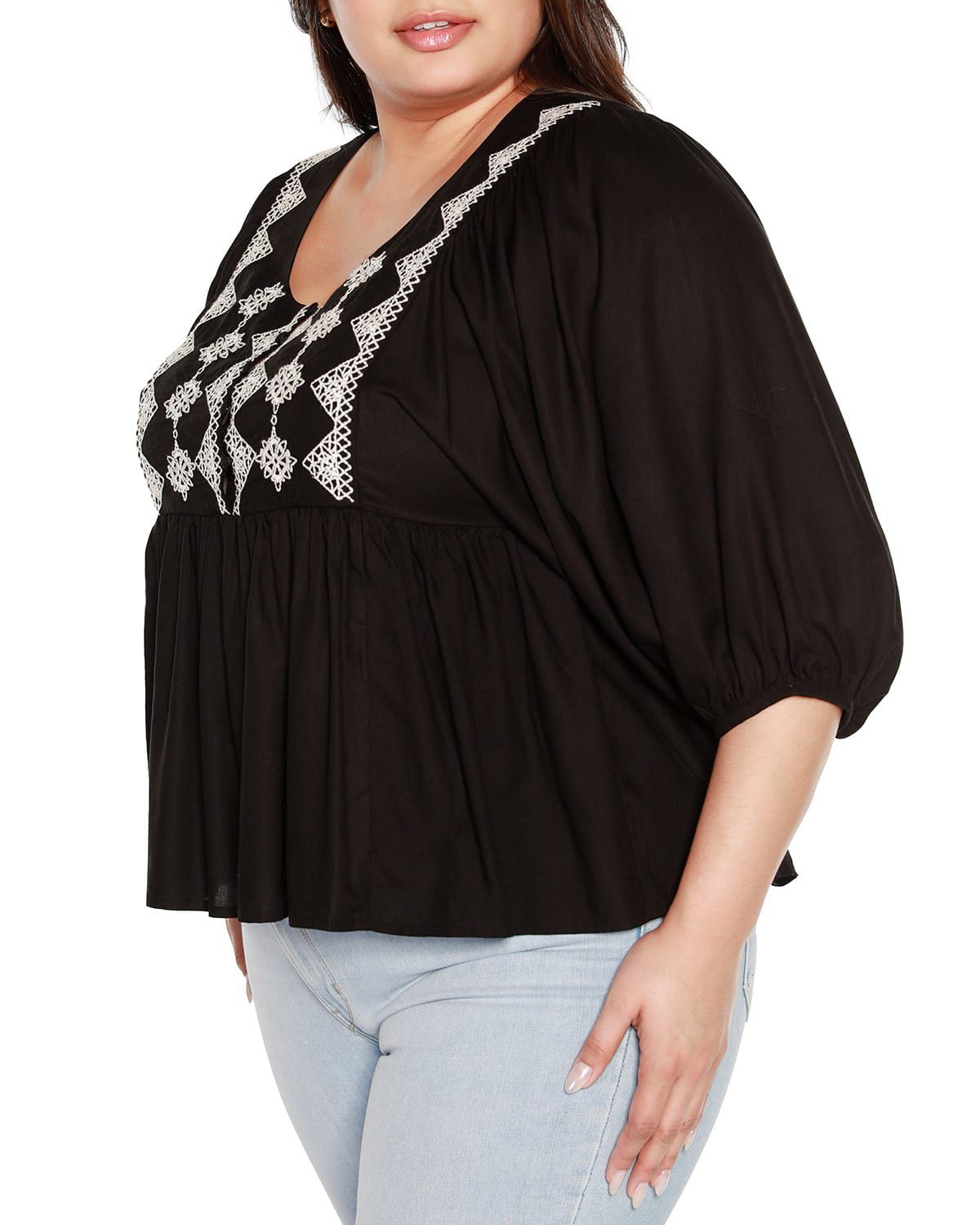 Plus Size Embroidered Boho Fit and Flare Top