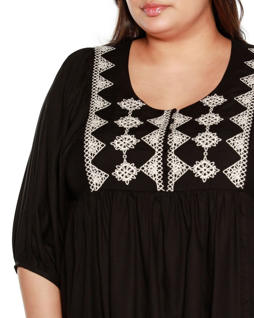 Plus Size Embroidered Boho Fit and Flare Top