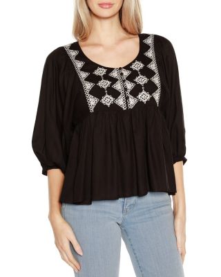 Belldini Black Label Women's Embroidered Boho Fit and Flare Top, XL