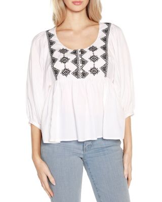 Belldini Black Label Women's Embroidered Boho Fit and Flare Top