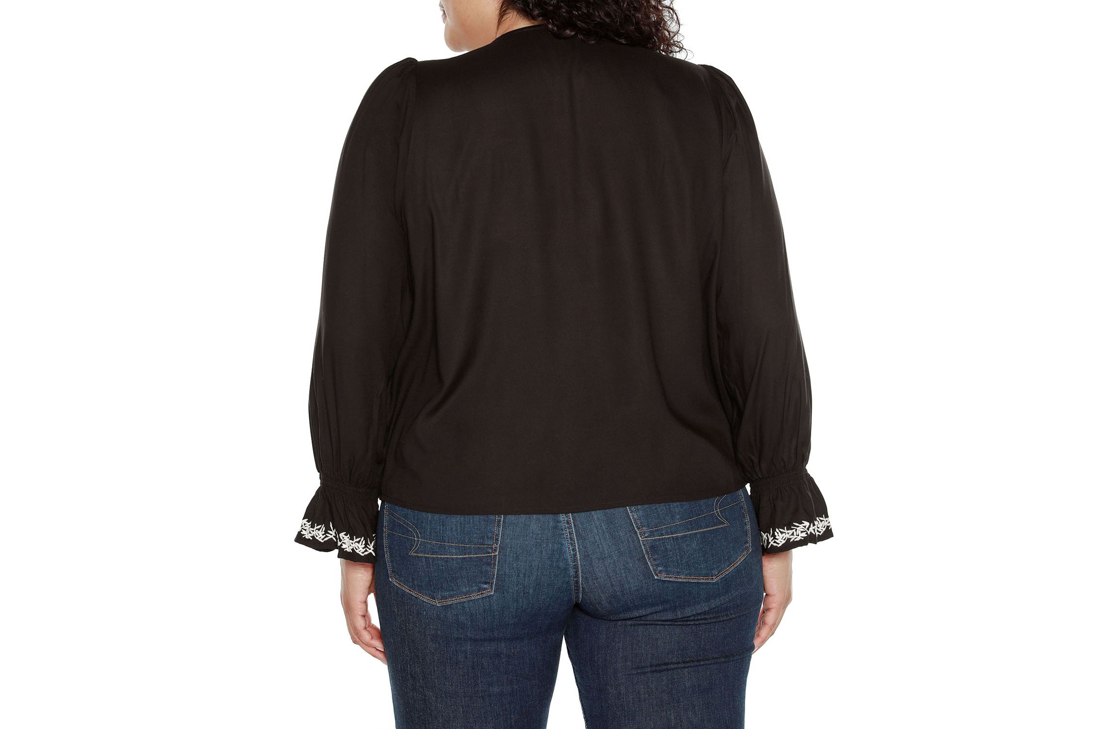 Plus Size Tie-Neck Embroidered-Front Blouse