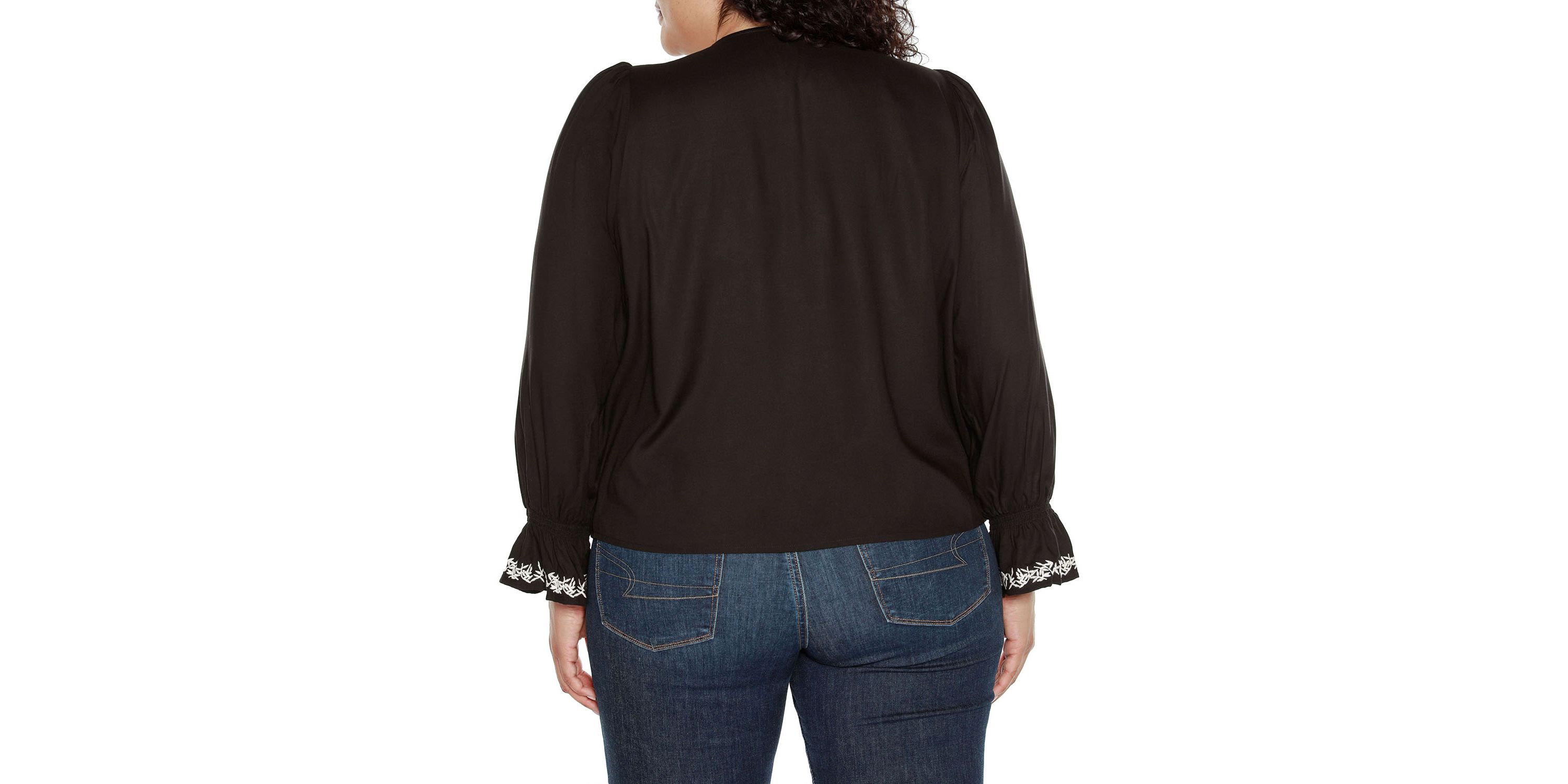 Plus Size Tie-Neck Embroidered-Front Blouse