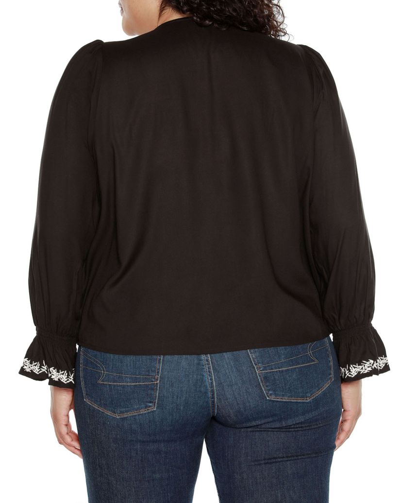 Plus Size Tie-Neck Embroidered-Front Blouse