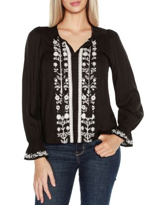 Belldini Black Label Women's Tie-Neck Embroidered-Front Blouse, XL