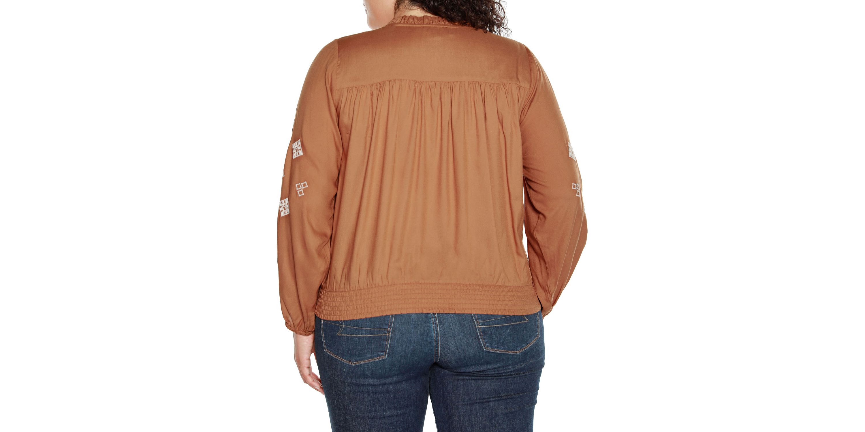 Plus Size Embroidered Blouson Sleeve V-Neck Blouse