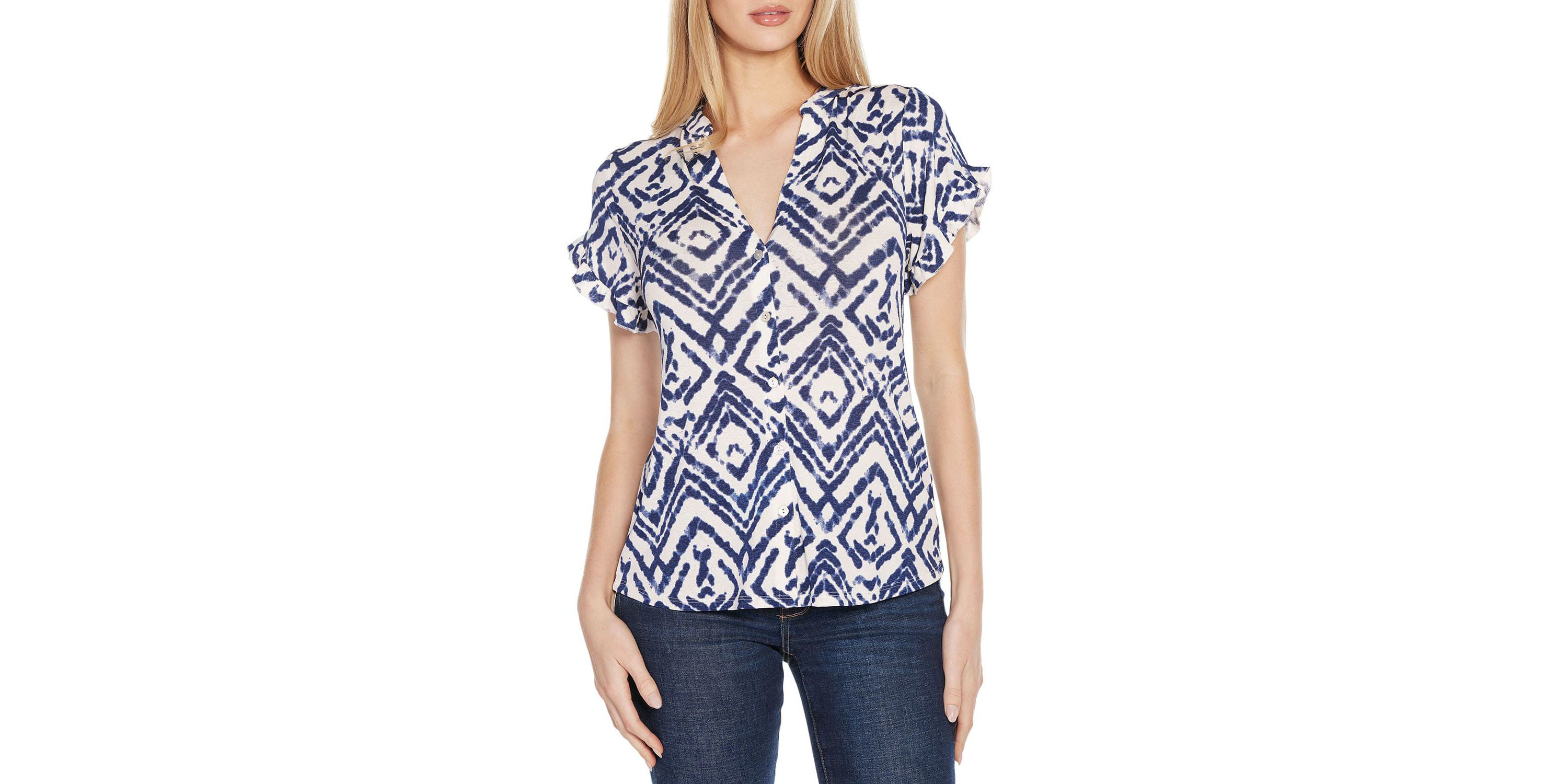 Distressed Ikat Print Top