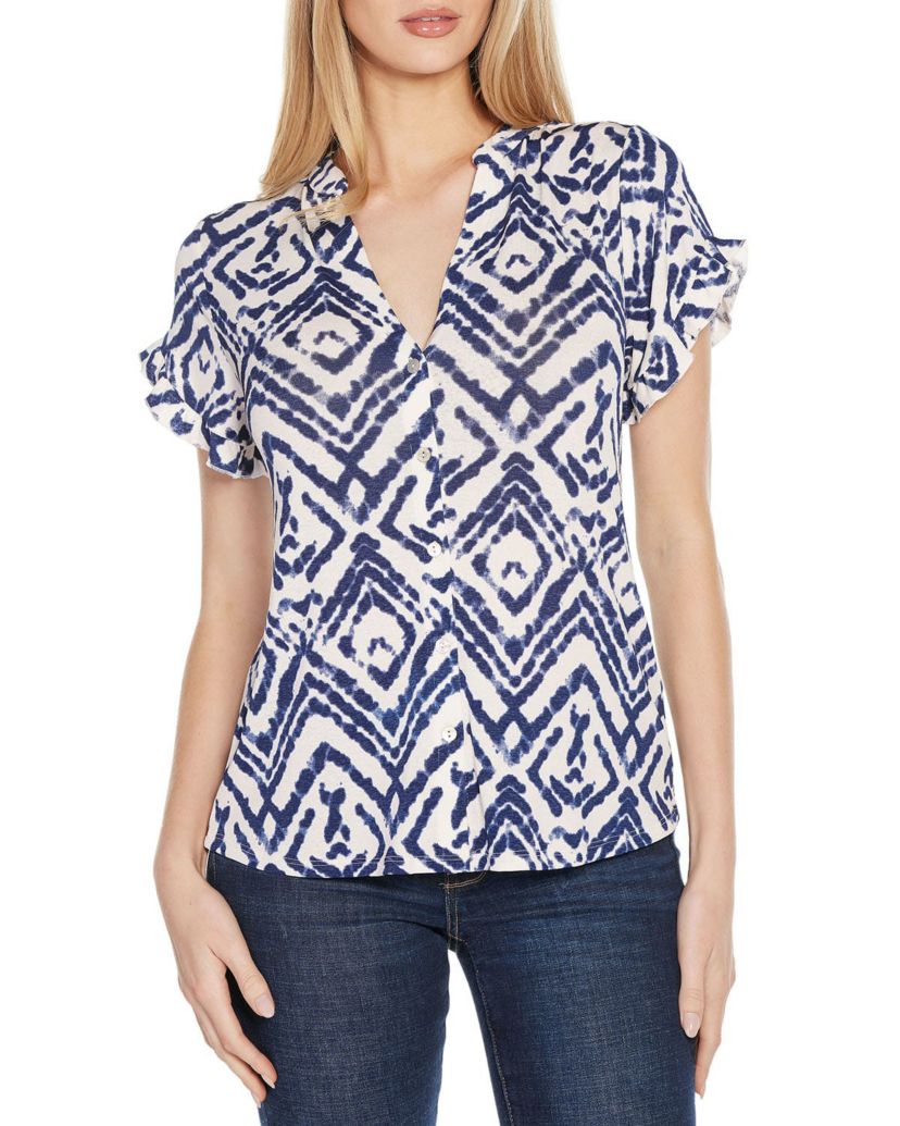 Distressed Ikat Print Top