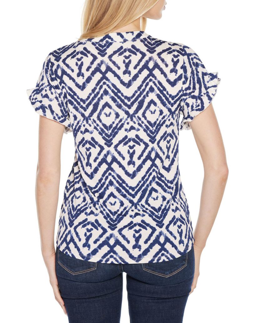 Distressed Ikat Print Top
