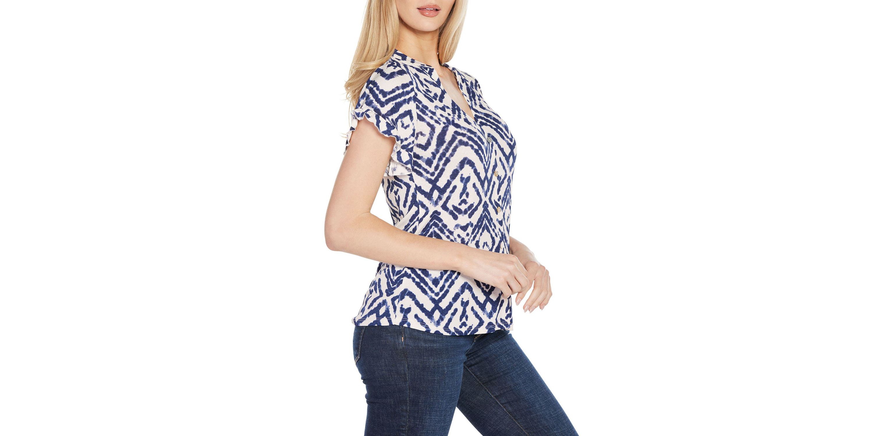 Distressed Ikat Print Top