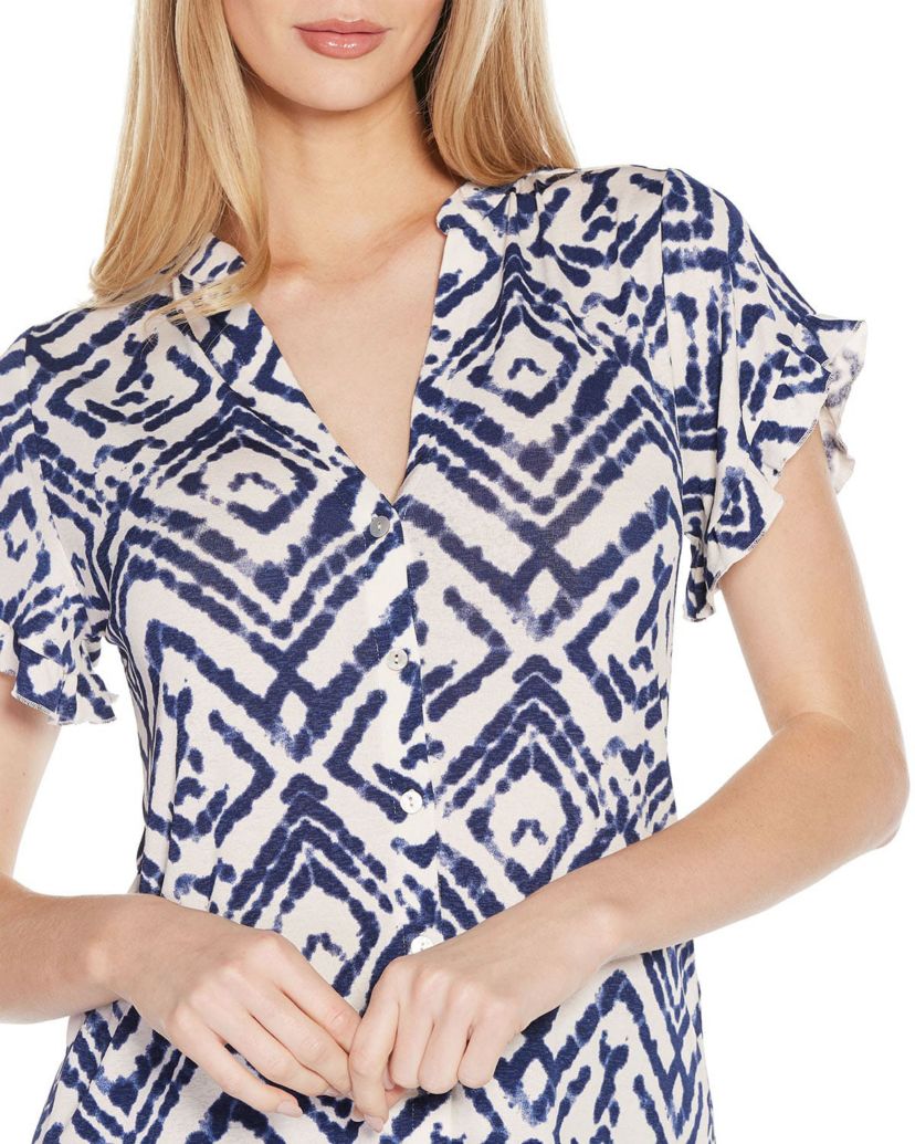 Distressed Ikat Print Top