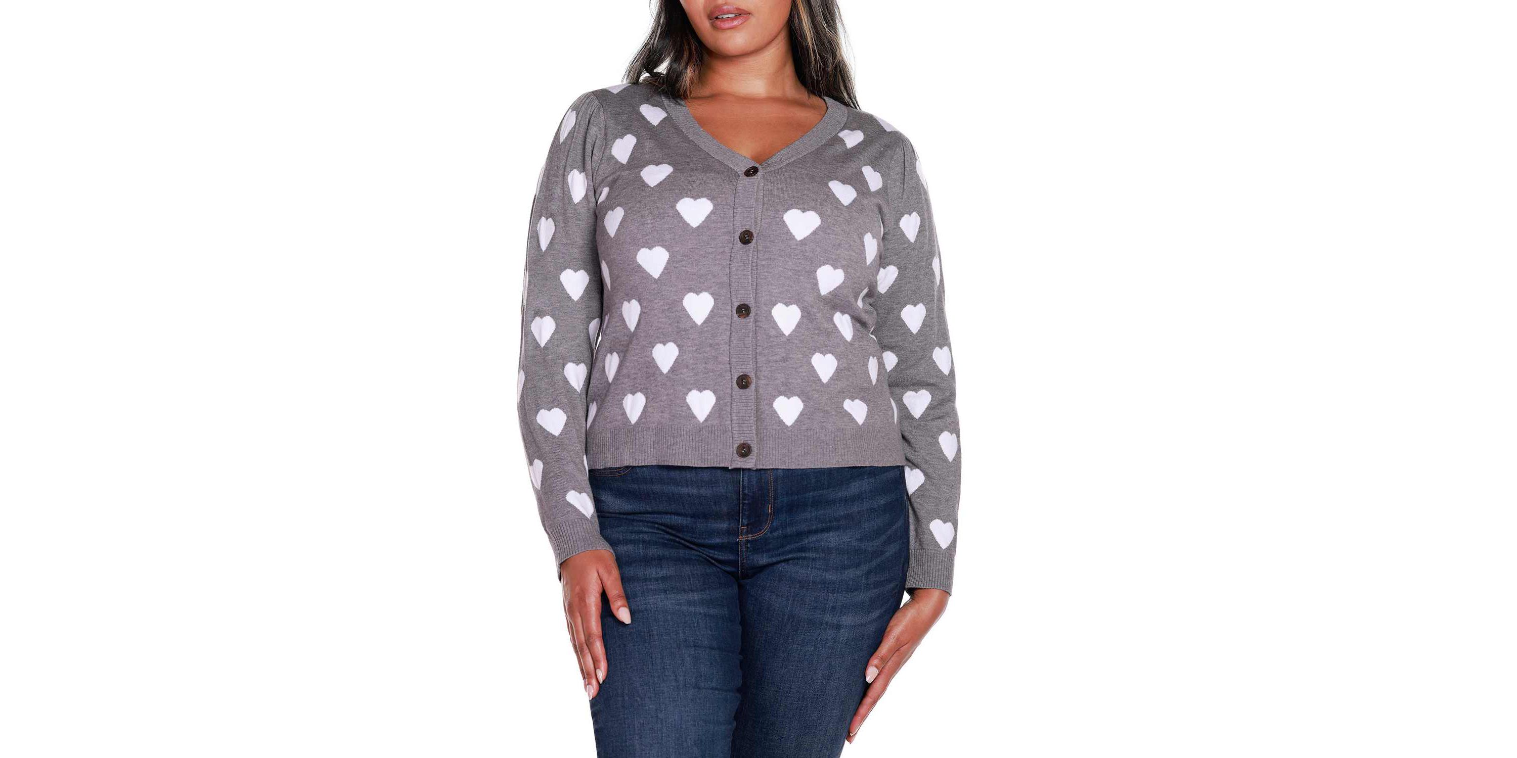 Plus Size Hearts Jacquard Cardigan Sweater