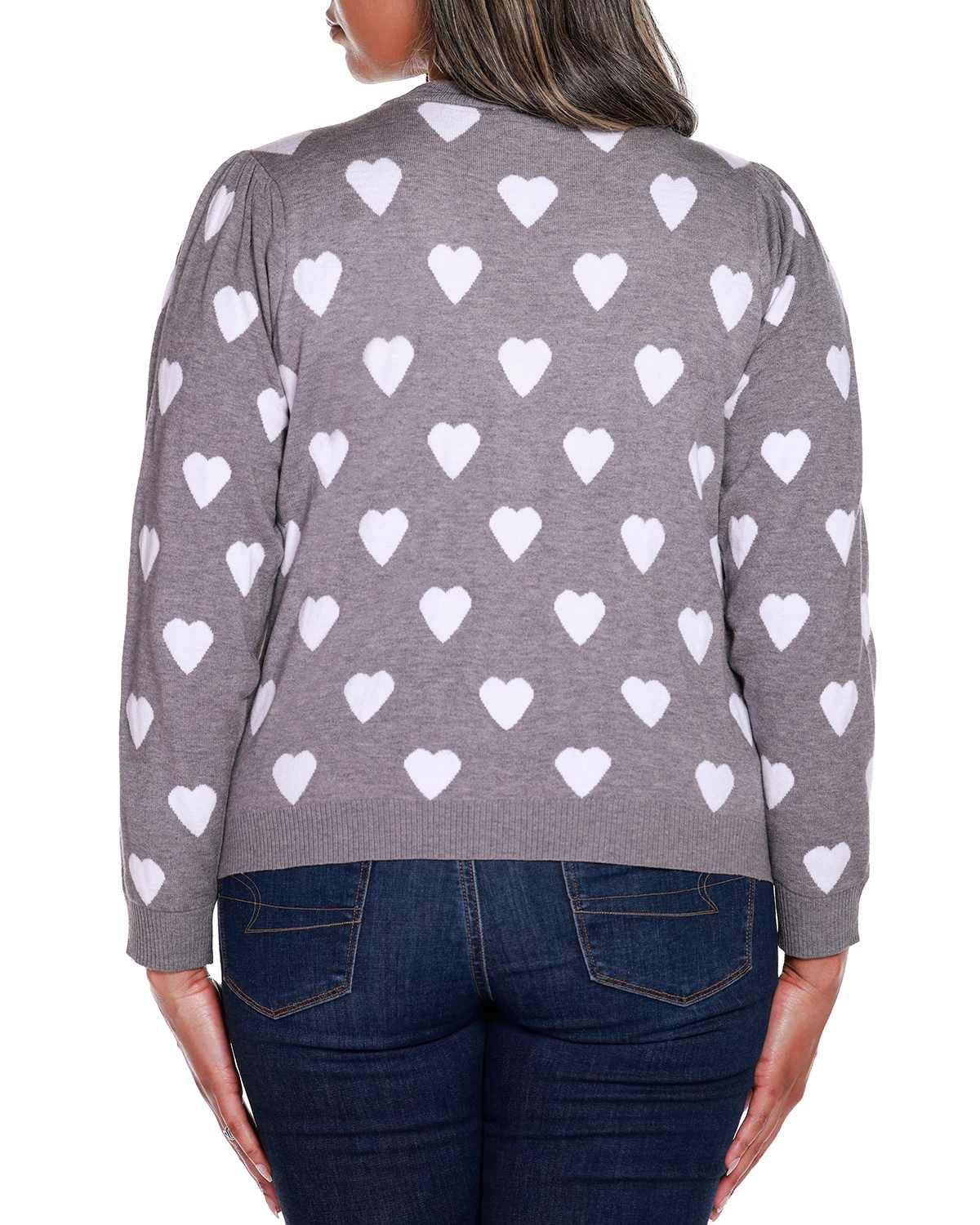Plus Size Hearts Jacquard Cardigan Sweater