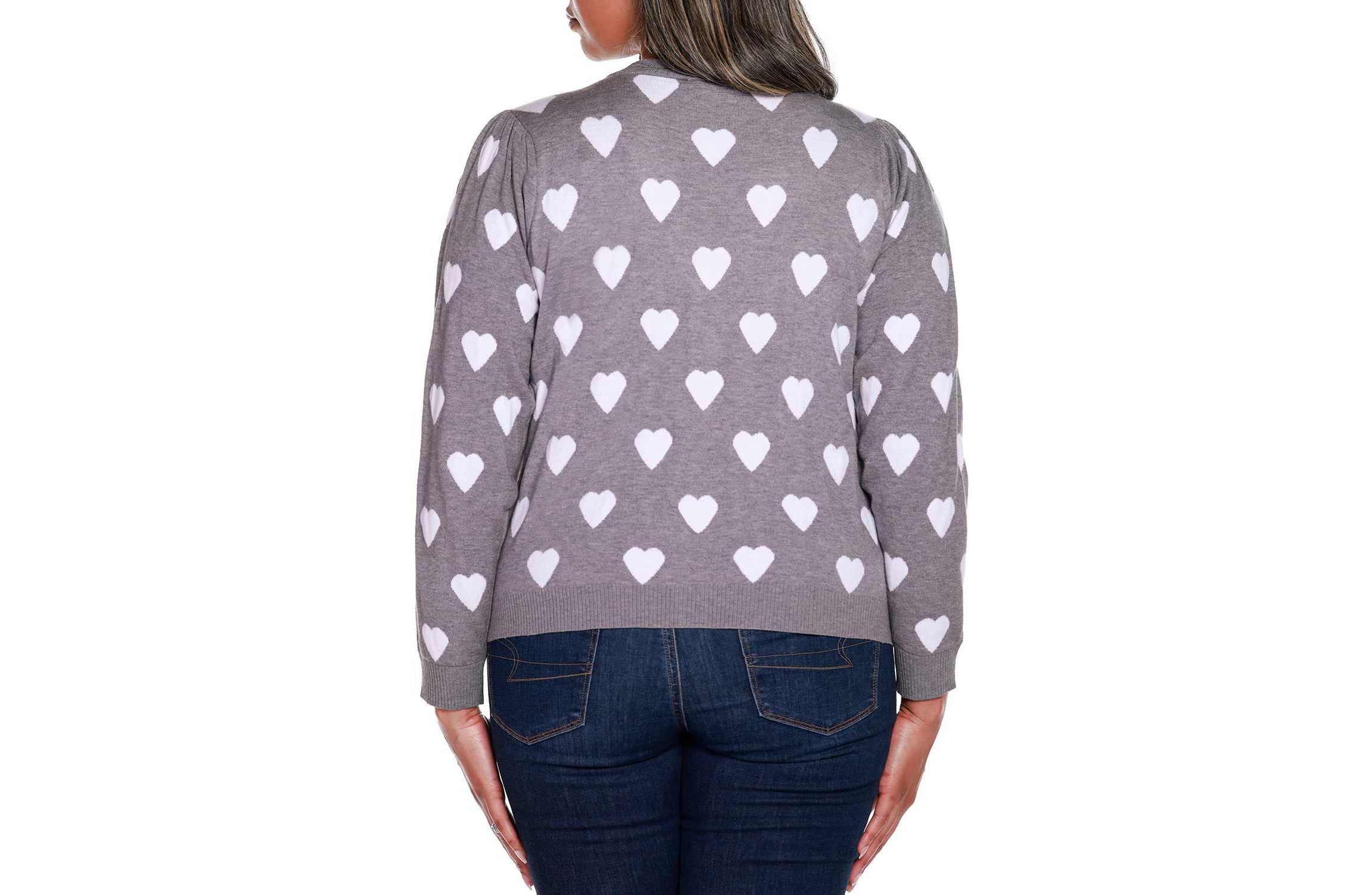 Plus Size Hearts Jacquard Cardigan Sweater